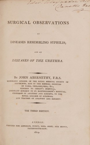 Surgical observations on diseases resembling syphilis; and on diseases of the urethra
