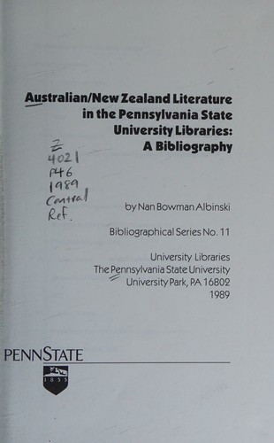 Australian/New Zealand literature in the Pennsylvania State University Libraries