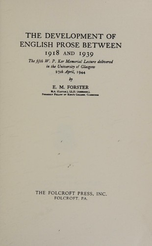 The development of English prose between 1918 and 1939