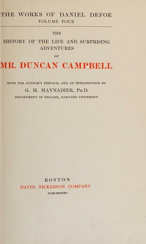 History of the Life and Adventures of Mr. Duncan Campell