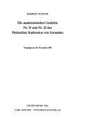 Die anakreontischen Gedichte Nr. 19 und Nr. 20 des Patriarchen Sophronius von Jerusalem