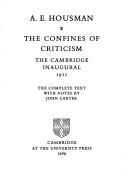 The confines of criticism: the Cambridge Inaugural, 1911
