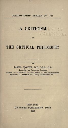 A criticism of the critical philosophy