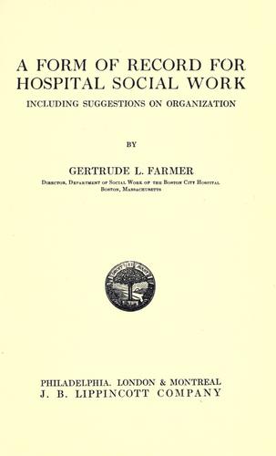 A form of record for hospital social work