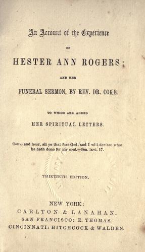 An account of the experience of Hester Ann Rogers