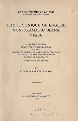 The technique of English non-dramatic blank verse