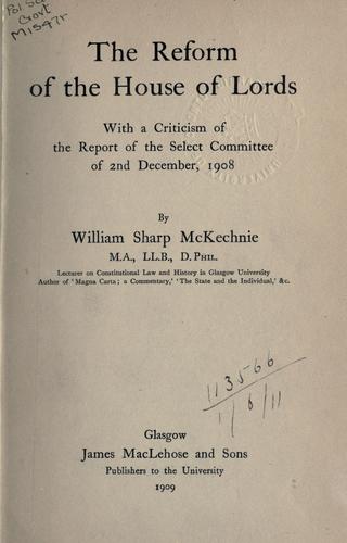 The reform of the House of Lords