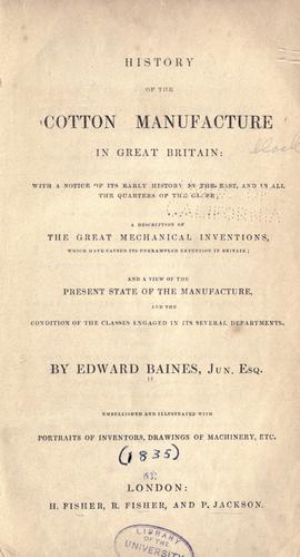 History of the cotton manufacture in Great Britain
