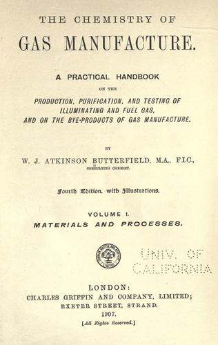 Chemistry of gas manufacture ..