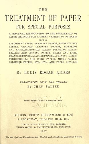 The treatment of paper for special purposes
