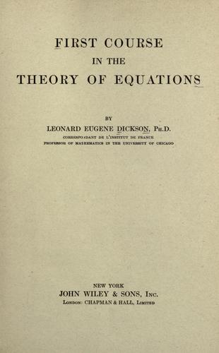 First course in the theory of equations