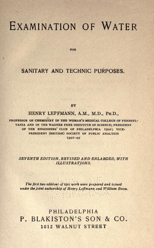 Examination of water for sanitary and technic purposes