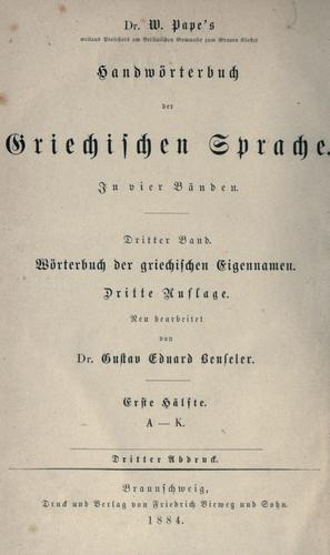 Dr. W. Pape's Wörterbuch der griechischen Eigennamen