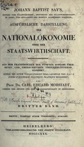 Ausführliche Darstellung der Nationalökonomie oder der Staatswirthschaft