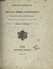Essai d'une restitution de travaux perdus d'Apollonius sur les quantités irrationnelles, d'aprés des indications tirées d'un manuscrit arabe