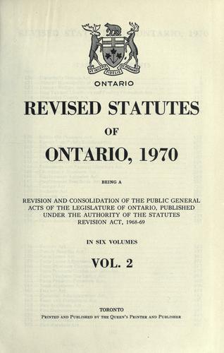 Laws, etc. (Revised statutes of Ontario, 1970)