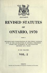 Laws, etc. (Revised statutes of Ontario, 1970)