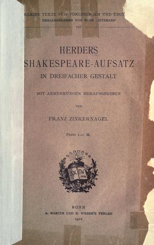 Herders Shakespeare-Aufsatz in dreifacher Gestalt
