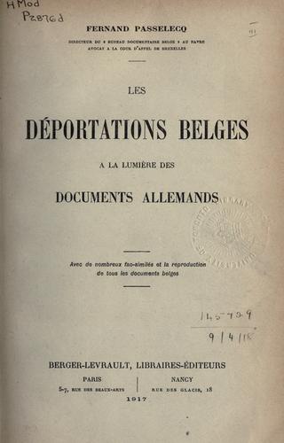 Les déportations Belges à la lumière des documents allemands