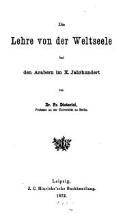 Die Lehre von der Weltseele bei den Arabern im X. Jahrhundert