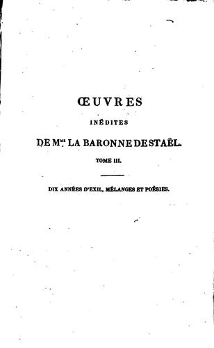 Œuvres inédites de mme. la baronne de Staël