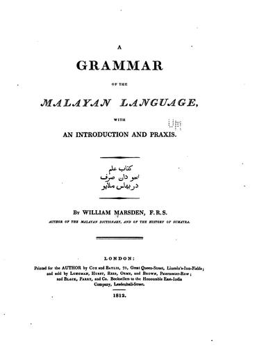 A grammar of the Malayan language
