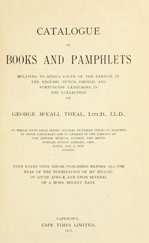 Catalogue of books and pamphlets relating to Africa south of the Zambesi