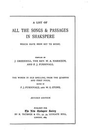 A list of all the songs & passages in Shakspere which have been set to music