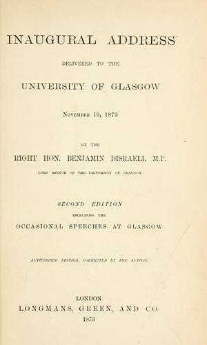 Inaugural address delivered to the University of Glasgow Nov. 19, 1873