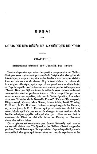 Essai sur l'origine des Dénés de l'Amérique du Nord