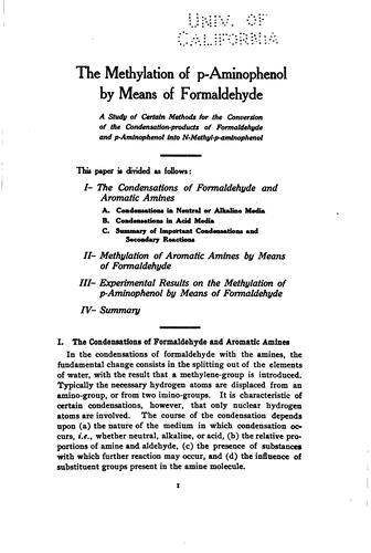 The methylation of para-aminophenol by means of formaldehyde