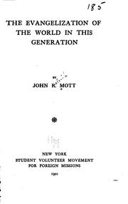 The evangelization of the world in this generation