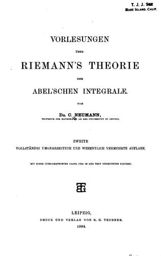 Vorlesungen über Riemann's Theorie der Abel'schen Integrale