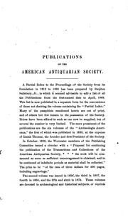 Publications of the American Antiquarian Society