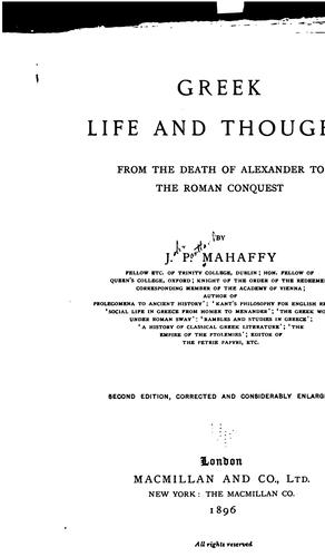 Greek life and thought from the death of Alexander to the Roman conquest