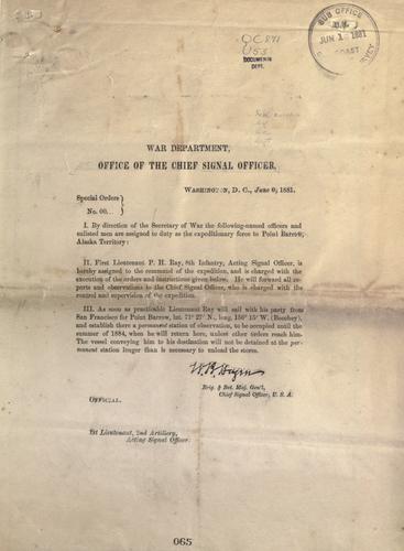 [Instructions for the commanding officers of the international polar stations occupied by the Signal Service at Point Barrow, Alaska]