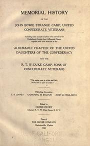 Memorial history of the John Bowie Strange Camp, United Confederate Veterans