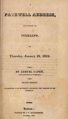 A farewell address delivered at Sterling on Thursday, January 21, 1819