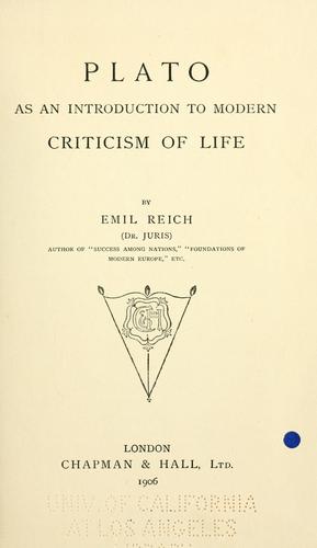 Plato as an introduction to modern criticism of life