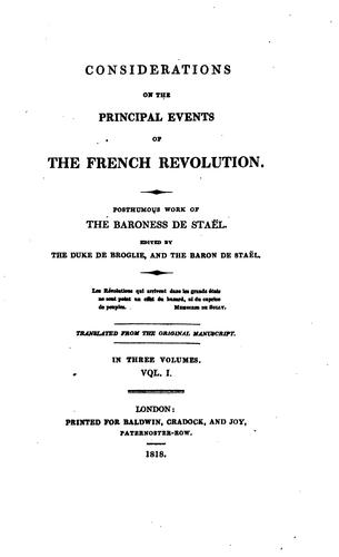 Considerations on the principal events of the French revolution