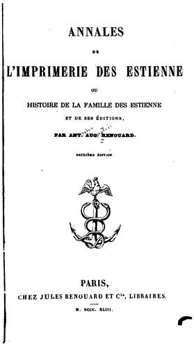 Annales de l'imprimerie des Estienne