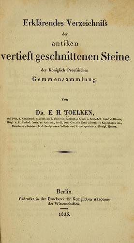 Erklärendes Verzeichniss der antiken vertieft geschnittenen Steine der Königlich Preussischen Gemmensammlung