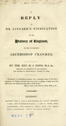 A reply to Dr. Lingard's Vindication of his History of England