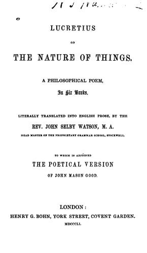 On the Nature of Things: De Rerum Natura