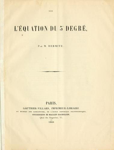 Sur l'équation du 5e degré