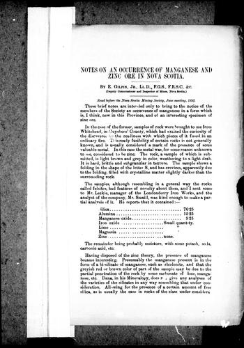 Notes on an occurrence of manganese and zinc ore in Nova Scotia