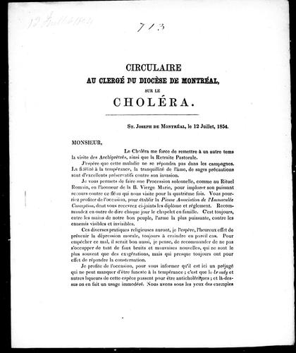Circulaire au clergé du diocèse de Montréal, sur le choléra