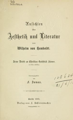 Ansichten über Aesthetik und Literatur