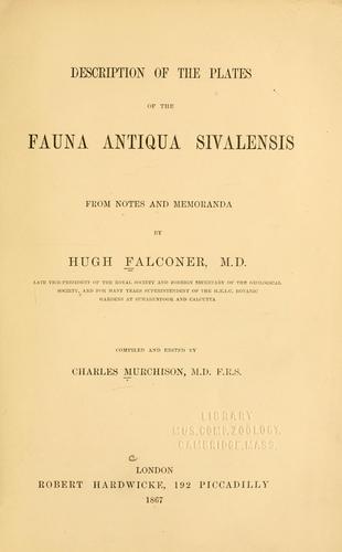 Description of the plates of the Fauna antiqua sivalensis