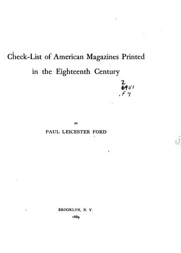 Check-list of American magazines printed in the eighteenth century